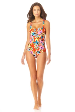 Anne Cole - Back Lace Up Bandeau One Piece Swimsuit -Chic Swimwear Shop AnneCole BackLaceUpBandeauOnePieceSwimsuit 296 22MO06574 MULT jpg