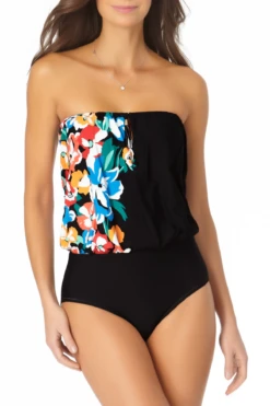 Anne Cole - Blouson With Keyhole One Piece Swimsuit -Chic Swimwear Shop AnneCole BlousonWithKeyholeOnePieceSwimsuit 462 21MO06136 BKFL FRONT jpg