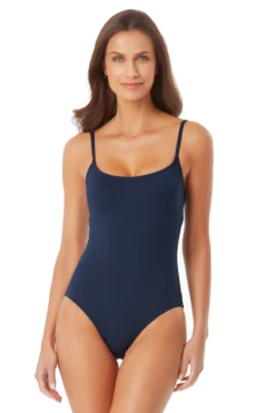Anne Cole - Classic Lingerie Maillot One Piece Swimsuit -Chic Swimwear Shop AnneCole ClassicLingerieMaillot 1555 MYMO00101 NVY FRONT jpg