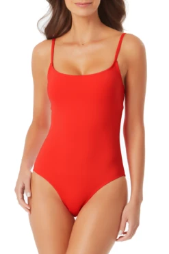 Anne Cole - Classic Moderate Leg Maillot One Piece Swimsuit -Chic Swimwear Shop AnneCole ClassicLingerieMaillot 1604 21MO00101 RED FRONT jpg