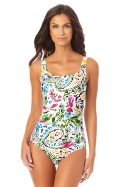 Anne Cole - Hidden Underwire Square Neck One Piece Swimsuit