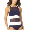Anne Cole - High Neck Mesh One Piece Swimsuit -Chic Swimwear Shop AnneCole HighNeckMeshOnePieceSwimsuit 773 22MO07301 NVWH FRONT JPG