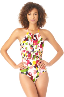 Anne Cole - High Neck Smocked One Piece Swimsuit