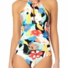 Anne Cole - High Neck With Keyhole One Piece Swimsuit -Chic Swimwear Shop AnneCole HighNeckWithKeyholeOnePieceSwimsuit 301 21MO06485 MULT Muti FRONT jpg