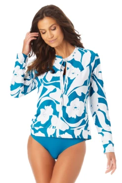 Anne Cole - Long Sleeve Zip Front Rash Guard Top -Chic Swimwear Shop AnneCole LongSleeveZipFrontRashGuardTop 145 22MC54466 TEPT FRONT jpg