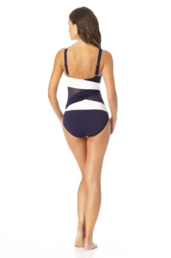 Anne Cole - Mesh V Neck One Piece Swimsuit -Chic Swimwear Shop AnneCole MeshVNeckOnePieceSwimsuit 834 22MO07401 NVWH JPG