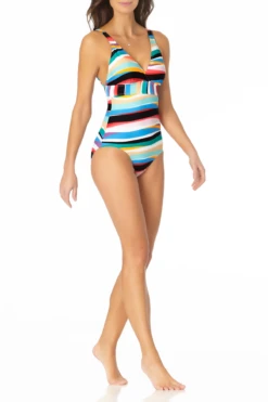 Anne Cole - Over The Shoulder V Neck One Piece Swimsuit -Chic Swimwear Shop AnneCole OverTheShoulderVNeckOnePieceSwimsuit 802 21MO02286 MULT jpg
