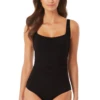 Anne Cole - Square Neck Shirred One Piece -Chic Swimwear Shop AnneCole SquareNeckShirredOnePiece 1720 22MO08001 BLK FRONT jpg