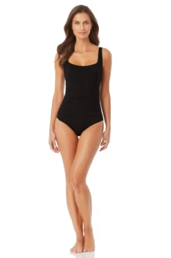 Anne Cole - Square Neck Shirred One Piece -Chic Swimwear Shop AnneCole SquareNeckShirredOnePiece 1720 22MO08001 BLK jpg