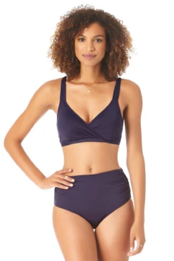 Anne Cole - Women's Hidden Underwire Bikini Swim Top -Chic Swimwear Shop AnneCole SurpliceHiddenUnderwireBikiniSwimTop 1939 22MT19901 NAVY FRONT jpg
