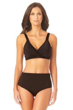 Anne Cole - Women's Hidden Underwire Bikini Swim Top -Chic Swimwear Shop AnneCole SurpliceHiddenUnderwireBikiniSwimTop 2035 22MT19901 BLK FRONT jpg