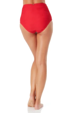 Anne Cole - Textured High Waisted Belted Bottom -Chic Swimwear Shop AnneCole TexturedHighWaistedBeltedBottom 1384 21MB35473 RED jpg