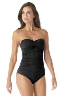 Anne Cole - Twist Front Shirred One Piece -Chic Swimwear Shop AnneCole TwistFrontShirredOnePieceSwimsuit 22412 MYMO00501 BLK FRONT jpg