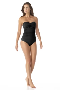 Anne Cole - Twist Front Shirred One Piece -Chic Swimwear Shop AnneCole TwistFrontShirredOnePieceSwimsuit 22412 MYMO00501 BLK jpg