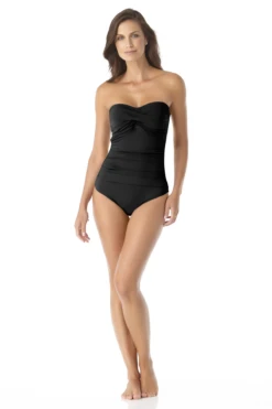 Anne Cole - Twist Front Shirred One Piece -Chic Swimwear Shop AnneCole TwistFrontShirredOnePieceSwimsuit 22462 MYMO00501 BLK jpg