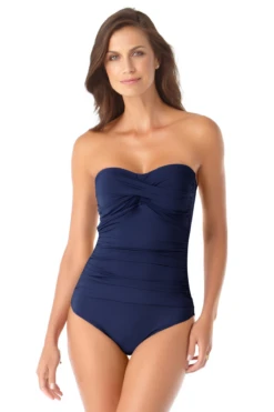 Anne Cole - Twist Front Shirred One Piece -Chic Swimwear Shop AnneCole TwistFrontShirredOnePieceSwimsuit 22462 MYMO00501 NAVY FRONT jpg