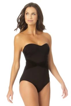 Anne Cole - Twist Mesh Belt Strapless One Piece Swimsuit -Chic Swimwear Shop AnneCole TwistMeshBeltStraplessOnePieceSwimsuit 865 22MO07601 BLK FRONT jpg