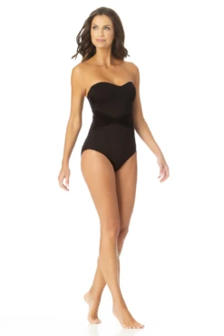 Anne Cole - Twist Mesh Belt Strapless One Piece Swimsuit -Chic Swimwear Shop AnneCole TwistMeshBeltStraplessOnePieceSwimsuit 865 22MO07601 BLK jpg