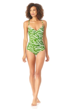 Anne Cole - X Back Shirred One Piece Swimsuit -Chic Swimwear Shop AnneCole XBackShirredOnePieceSwimsuit 117 22MO04664 GRWT jpg
