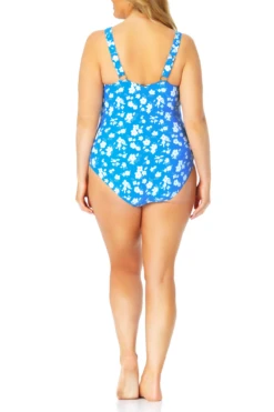Anne Cole Plus - Square Neck Shirred One Piece -Chic Swimwear Shop AnneColePlus SquareNeckShirredOnePiece 626 21PO08003 BLUE jpg