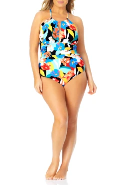 Anne Cole Plus - High Neck With Keyhole One Piece Swimsuit -Chic Swimwear Shop HighNeckWithKeyholeOnePieceSwimsuit 311 21PO06485 MULT jpg