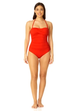 Anne Cole - Twist Front Shirred One Piece -Chic Swimwear Shop MYMO00501 RED SPICE 1