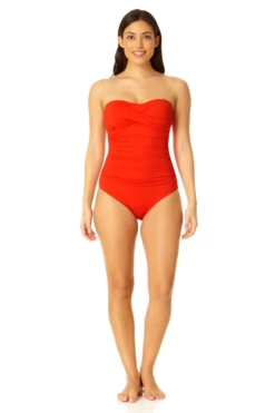 Anne Cole - Twist Front Shirred One Piece -Chic Swimwear Shop MYMO00501 RED SPICE 3
