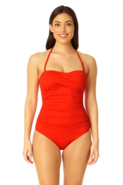Anne Cole - Twist Front Shirred One Piece -Chic Swimwear Shop MYMO00501 RED SPICE 5