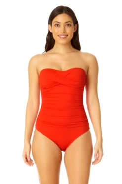 Anne Cole - Twist Front Shirred One Piece -Chic Swimwear Shop MYMO00501 RED SPICE 6