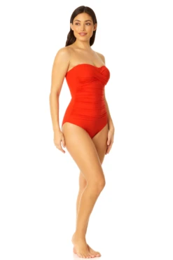 Anne Cole - Twist Front Shirred One Piece -Chic Swimwear Shop MYMO00501 RED SPICE 7