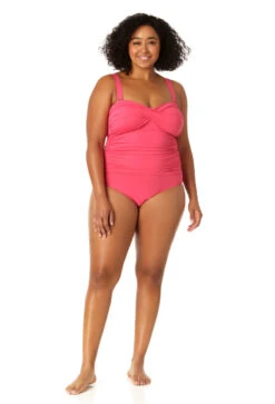 Anne Cole Plus - Twist Front Shirred One Piece -Chic Swimwear Shop MYPO00501 HTPK 1327