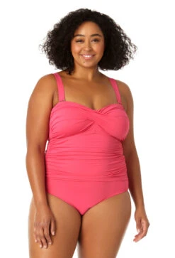 Anne Cole Plus - Twist Front Shirred One Piece -Chic Swimwear Shop MYPO00501 HTPK 1327 FRONT