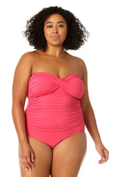 Anne Cole Plus - Twist Front Shirred One Piece -Chic Swimwear Shop MYPO00501 HTPK 1348 FRONT