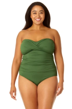 Anne Cole Plus - Twist Front Shirred One Piece -Chic Swimwear Shop MYPO00501 MOSS 1913 3