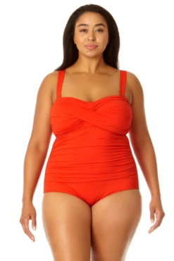Anne Cole Plus - Twist Front Shirred One Piece -Chic Swimwear Shop MYPO00501 SPCE 1872 2