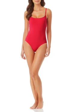 Anne Cole - Classic Moderate Leg Maillot One Piece Swimsuit -Chic Swimwear Shop annd cole live in color classic moderate leg one piece bery front 1524 21MO00101