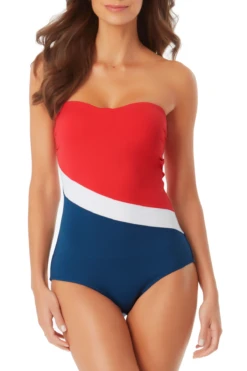 Anne Cole - Colorblock Bandeau One Piece Swimsuit