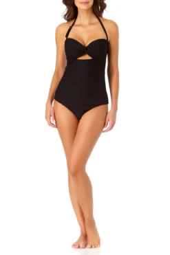 Anne Cole - Textured Twist Front Bandeau Tankini Top With Cutout -Chic Swimwear Shop anne cole dream weaver twist front bikini top front 1800 21MT28714