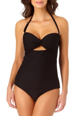 Anne Cole - Textured Twist Front Bandeau Tankini Top With Cutout -Chic Swimwear Shop anne cole dream weaver twist front bikini top front crop 1785 21MT28714
