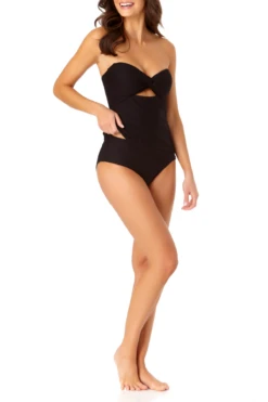 Anne Cole - Textured Twist Front Bandeau Tankini Top With Cutout -Chic Swimwear Shop anne cole dream weaver twist front bikini top side 1814 21MT28714