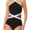 Anne Cole - Colorblock Mesh High Neck One Piece Swimsuit -Chic Swimwear Shop anne cole hot mesh high neck mesh insert op crop 1365 21MO02875