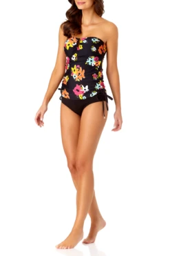 Anne Cole - Bandeau Tankini With U Trim -Chic Swimwear Shop anne cole island bloom strappless u trim drawstring bandeau tankini front 1646 21MT29027