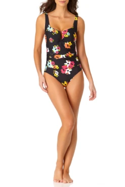 Anne Cole - Sweetheart U Trim One Piece Swimsuit -Chic Swimwear Shop anne cole island bloom sweetheart u trim ruched one piece front 816 21MO07527