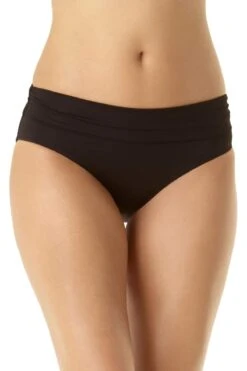 Anne Cole - Convertible High Waist Shirred Swim Bottom -Chic Swimwear Shop anne cole live in color convertible shirred hi low bikini bottom blk front crop 631 MYMB36001