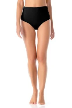 Anne Cole - Convertible High Waist Shirred Swim Bottom -Chic Swimwear Shop anne cole live in color convertible shirred hi low bikini bottom blk front1849 MYMB36001