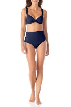 Anne Cole - Underwire Twist Front Bikini Swim Top -Chic Swimwear Shop anne cole live in color underwire twist front cup size bikini top navy front 1838 MYMT10501
