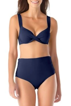 Anne Cole - Underwire Twist Front Bikini Swim Top -Chic Swimwear Shop anne cole live in color underwire twist front cup size bikini top navy front crop 1838 MYMT10501