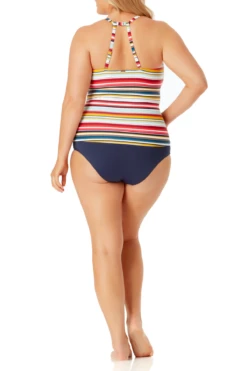 Anne Cole Plus - High Neck Tankini Top -Chic Swimwear Shop anne cole plus boardwalk stripe high neck tankini nvy back 311 21PT20606