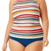 Anne Cole Plus - High Neck Tankini Top -Chic Swimwear Shop anne cole plus boardwalk stripe high neck tankini nvy front crop 321 21PT20606