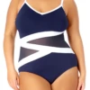 Anne Cole Plus - Colorblock Mesh One Piece Swimsuit 1 Anne Cole Plus - Colorblock Mesh One Piece Swimsuit -Chic Swimwear Shop anne cole plus hot mesh asymetric mesh ots op navy crop 1038 21PO03975